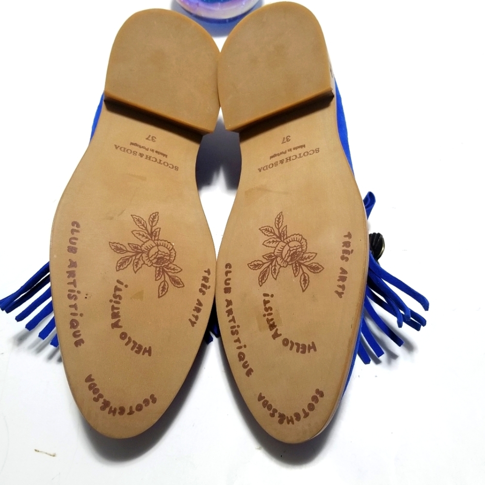 🆕️ Scotch & Soda LOEL Fringe Blue Suede Loafers Flats Leafs Shoes EU 37 - Picture 9 of 13